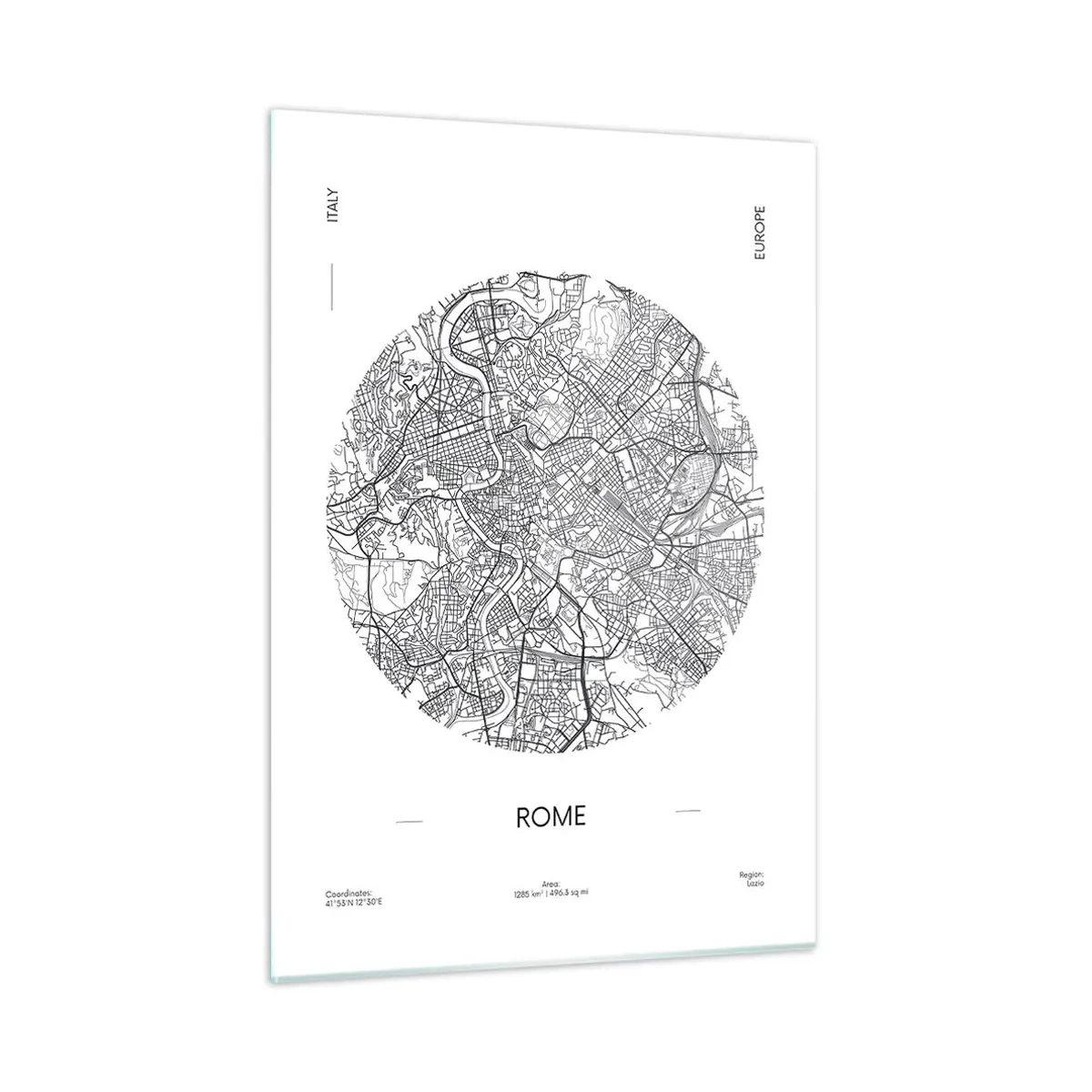 Glasbild - Bild auf glas - Eine Karte von Rom in Form einer detaillierten Straßenzeichnung - 50x70cm - Anatomie von Rom - Moderne Wanddekoration für Wohnzimmer und Schlafzimmer ARTTOR