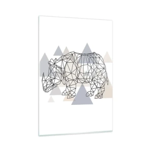 Glasbild - Bild auf glas - Geometrisches Nashorn auf einem Hintergrund aus zarten Dreiecken - 80x120cm - Struktur der Stärke - Moderne Wanddekoration für Wohnzimmer und Schlafzimmer ARTTOR