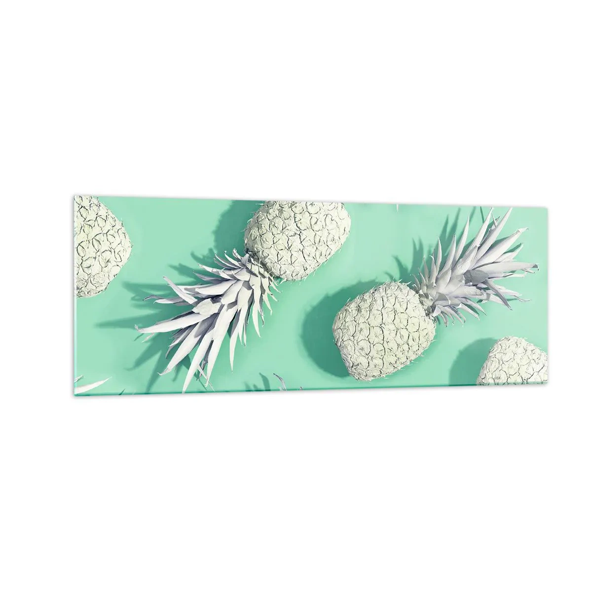 Glasbild - Bild auf glas - Weiße Ananas auf pastellfarbenem Hintergrund im minimalistischen Stil - 140x50cm - Das passt gut zu Minze - Moderne Wanddekoration für Wohnzimmer und Schlafzimmer ARTTOR