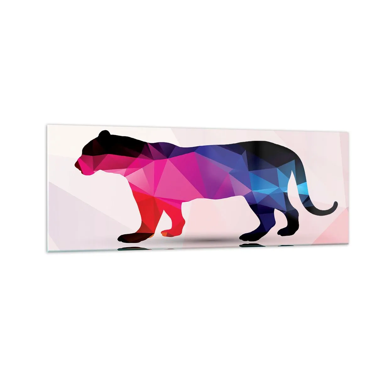 Glasbild - Bild auf glas - Geometrische Panther-Silhouette in Rosa- und Blautönen - 140x50cm - Diment Panther - Moderne Wanddekoration für Wohnzimmer und Schlafzimmer ARTTOR