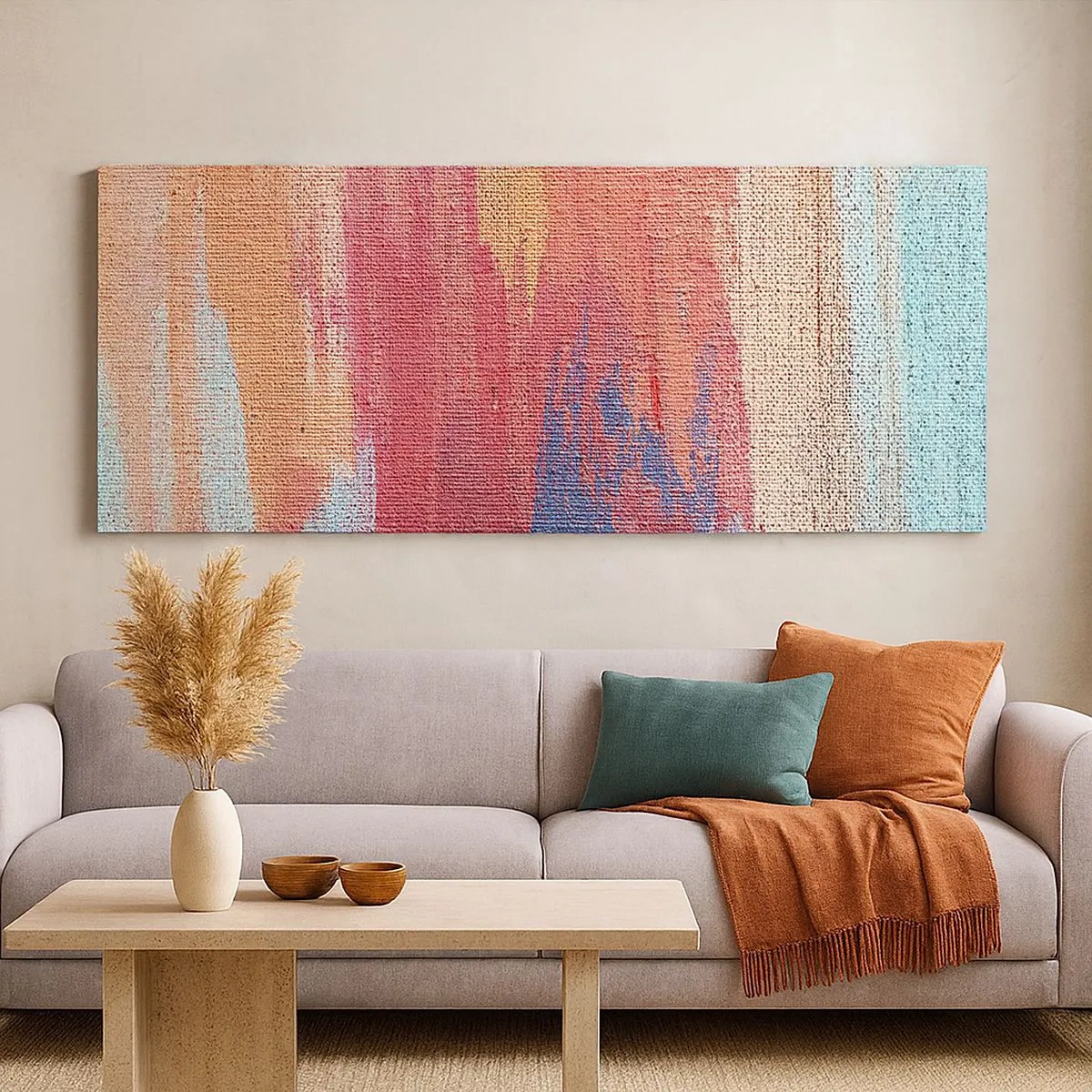 Bild auf Leinwand - Leinwandbild - Renne den Regenbogen hinunter - 100x40 cm