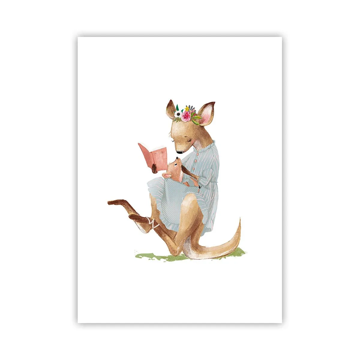 Poster - Ein Känguru liest mit einem Kind im künstlerischen Stil ein Buch. - 50x70cm - Lies mir vor Mama - Moderne Wanddekoration für Wohnzimmer und Schlafzimmer ARTTOR