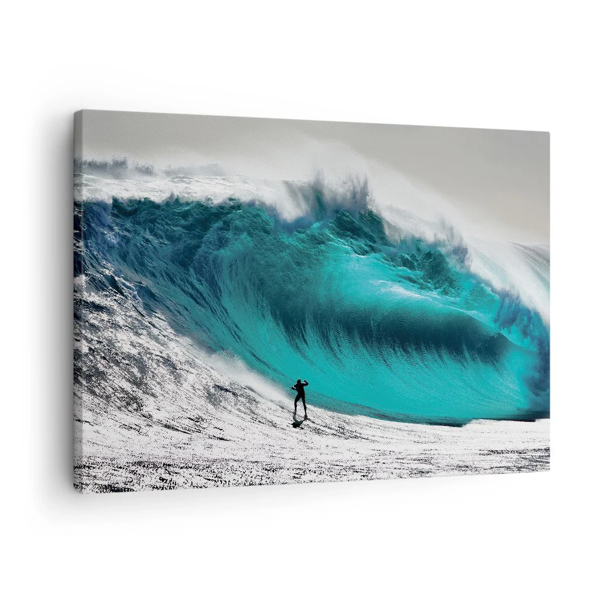 Bild auf Leinwand - Leinwandbild - Surfer vor einer riesigen Welle - 70x50cm - Herausforderung angenommen - Moderne Wanddekoration für Wohnzimmer und Schlafzimmer ARTTOR
