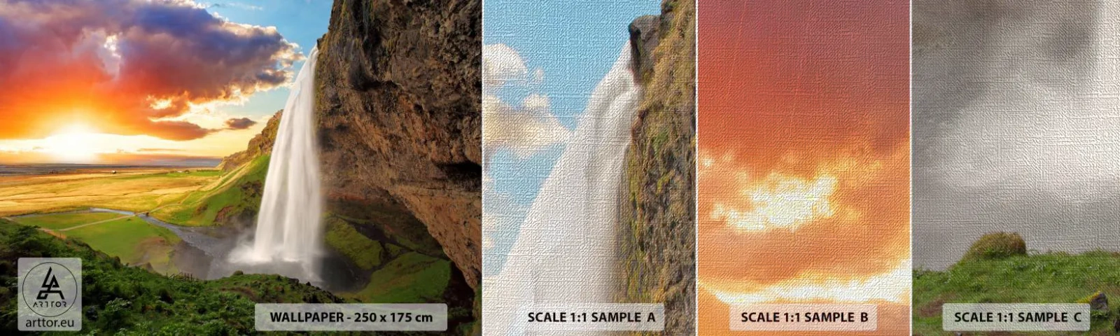 Fototapeten Muster Premium Canvas - Die Fülle des isländischen Sommers - Landschaft, Wasserfall, Island - 100x30 cm