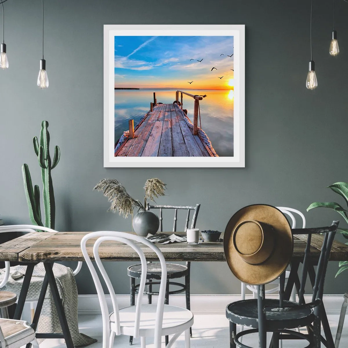 Poster in einem weißen Rahmen - Lauf direkt der Sonne entgegen - 60x60 cm