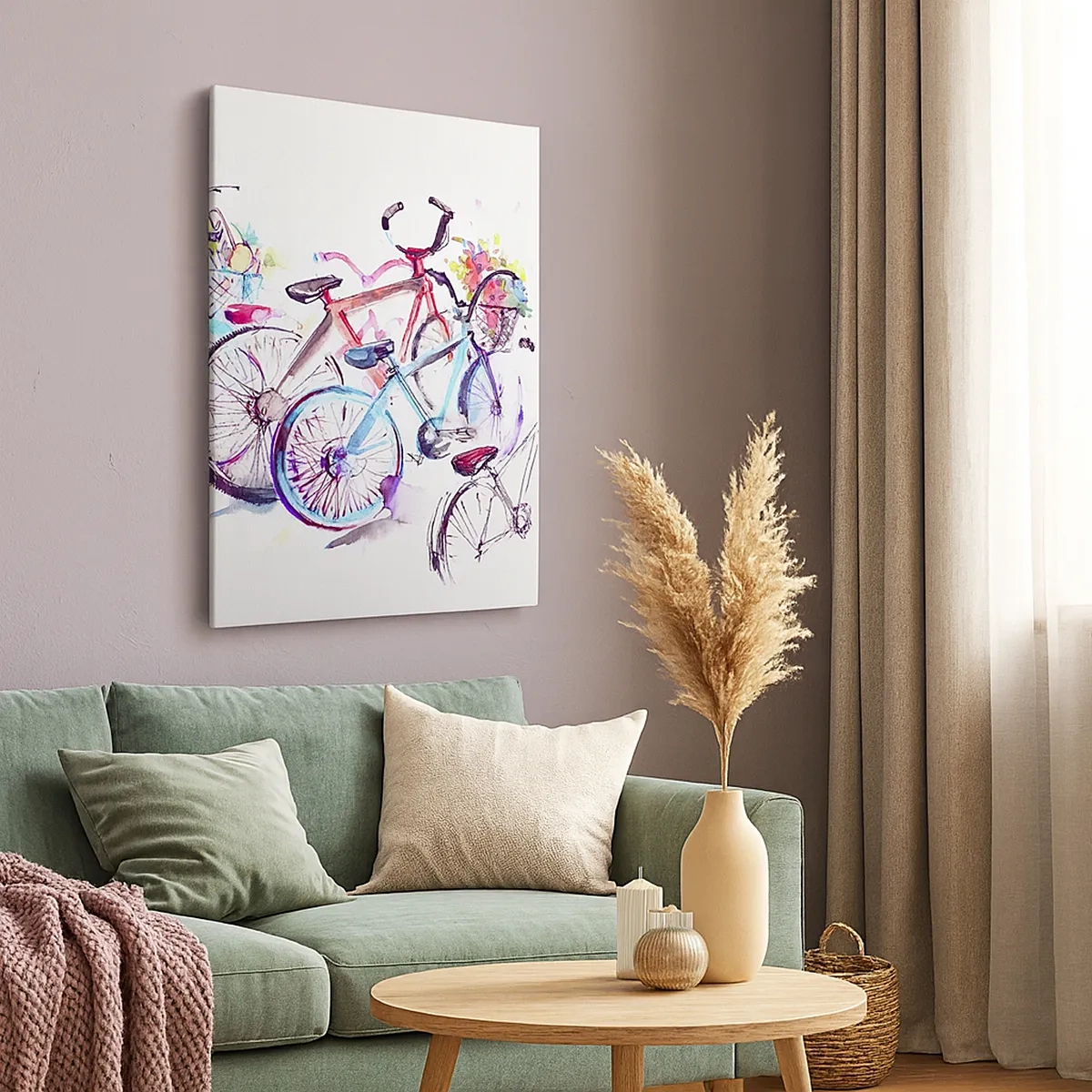 Bild auf Leinwand - Leinwandbild - Bunte Fahrräder im künstlerischen Aquarell-Stil - 50x70cm - Kongress des Antimoto-Clubs - Moderne Wanddekoration für Wohnzimmer und Schlafzimmer ARTTOR