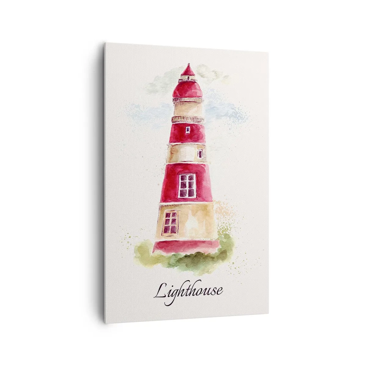 Bild auf Leinwand - Leinwandbild - Ein Aquarell eines Leuchtturms auf hellem Hintergrund mit einer Inschrift - 80x120cm - Das Wetter ringsum ist immer gut - Moderne Wanddekoration für Wohnzimmer und Schlafzimmer ARTTOR