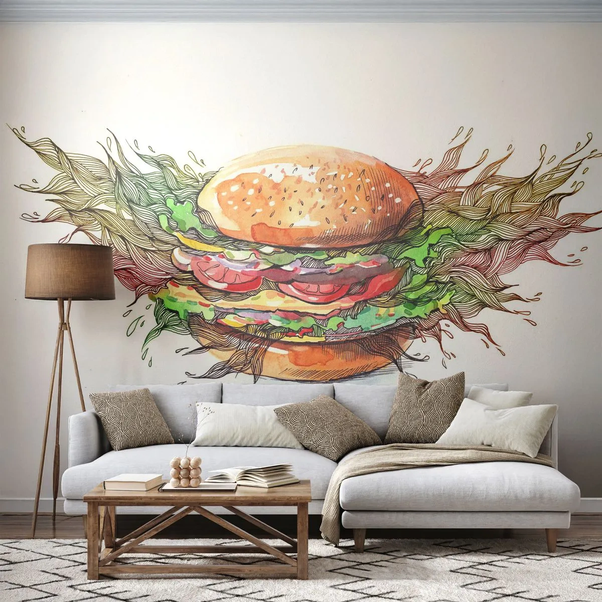 Fototapete Standard Eco - Heiße Versuchung - Gastronomie, Hamburger, Kulinarisch - 500x350 cm