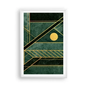 Poster in einem weißen Rahmen - Dynamik von Gold und Azurblau - 61x91 cm