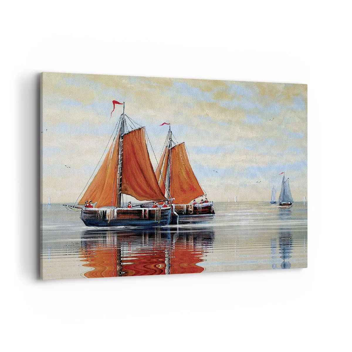 Bild auf Leinwand - Leinwandbild - Zweimast-Segelboote in ruhigem Wasser - 100x70cm - Hey, Segel, Matrose ... - Moderne Wanddekoration für Wohnzimmer und Schlafzimmer ARTTOR