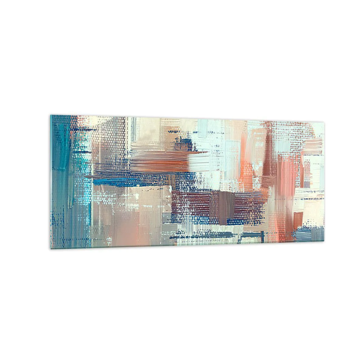 Glasbild - Bild auf glas - Abstrakte Komposition in Blau- und Beigetönen - 120x50cm - Zum Licht kommen - Moderne Wanddekoration für Wohnzimmer und Schlafzimmer ARTTOR
