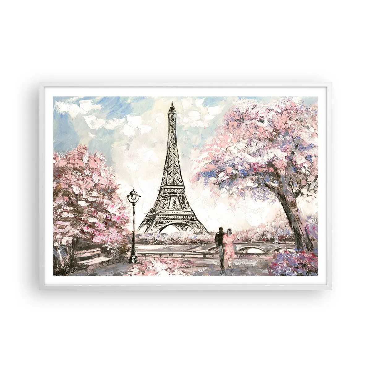 Poster in einem weißen Rahmen - Aprilspaziergang durch Paris - 100x70 cm