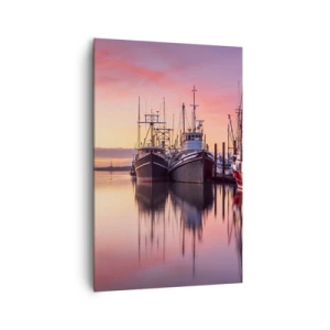 Bild auf Leinwand - Leinwandbild - Fischerboote im Hafen bei Sonnenuntergang - 80x120cm - Vor dem nächsten Tag - Moderne Wanddekoration für Wohnzimmer und Schlafzimmer ARTTOR