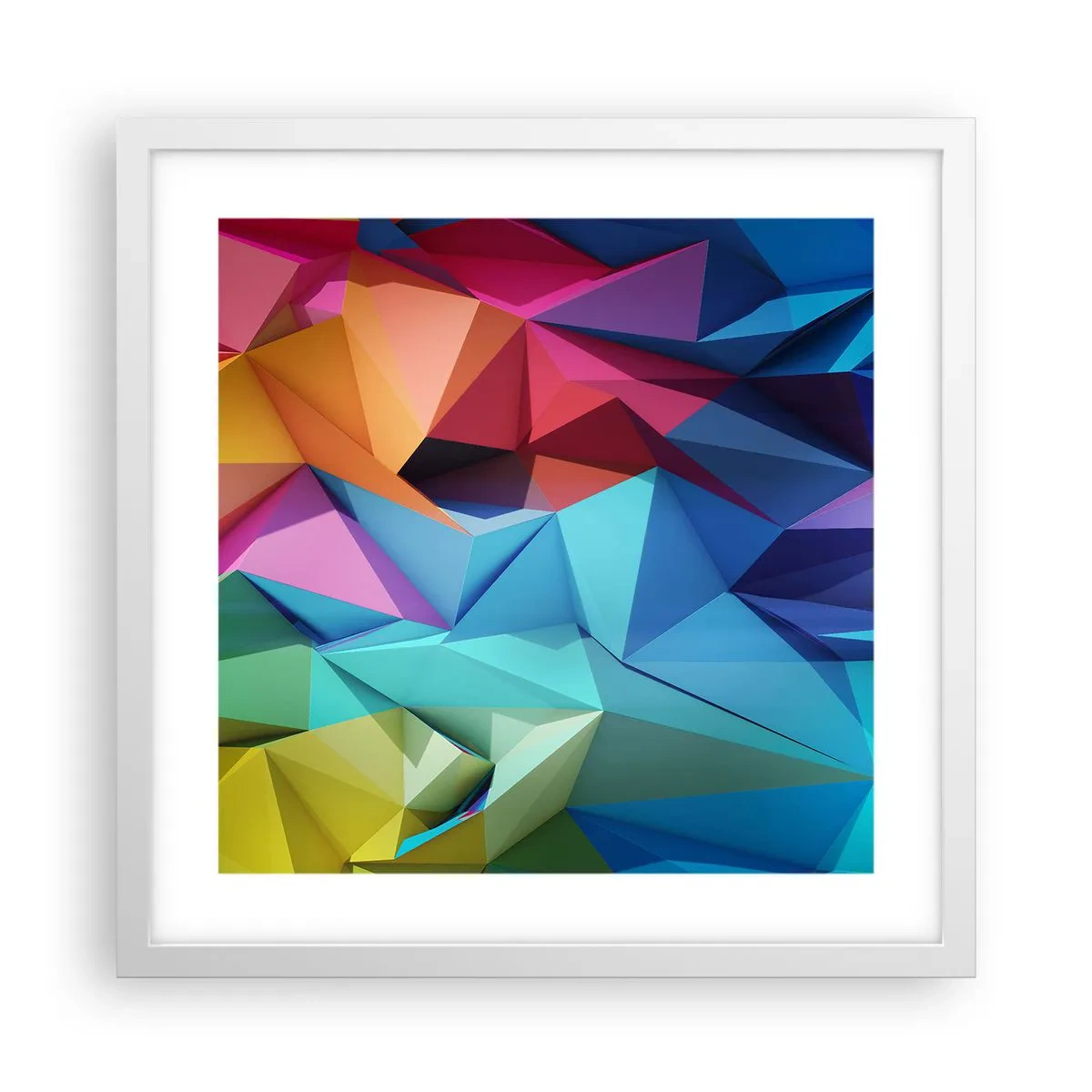 Poster in einem weißen Rahmen - Regenbogen-Origami - 40x40 cm