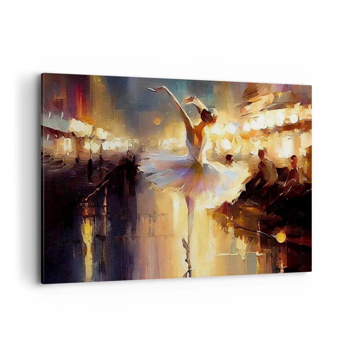Bild auf Leinwand - Leinwandbild - Eine Ballerina tanzt vor einer beleuchteten Bühne - 120x80cm - Wunder auf der Straße - Moderne Wanddekoration für Wohnzimmer und Schlafzimmer ARTTOR
