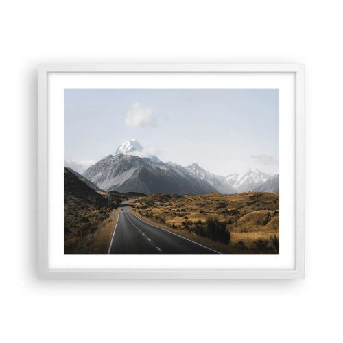 Poster in einem weißen Rahmen - Der Weg ins Herz der Berge - 50x40 cm
