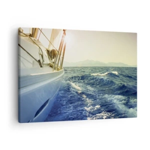 Bild auf Leinwand - Leinwandbild - Eine Yacht auf offener See mit Blick auf die Wellen - 70x50cm - Auf ins Abenteuer - Moderne Wanddekoration für Wohnzimmer und Schlafzimmer ARTTOR