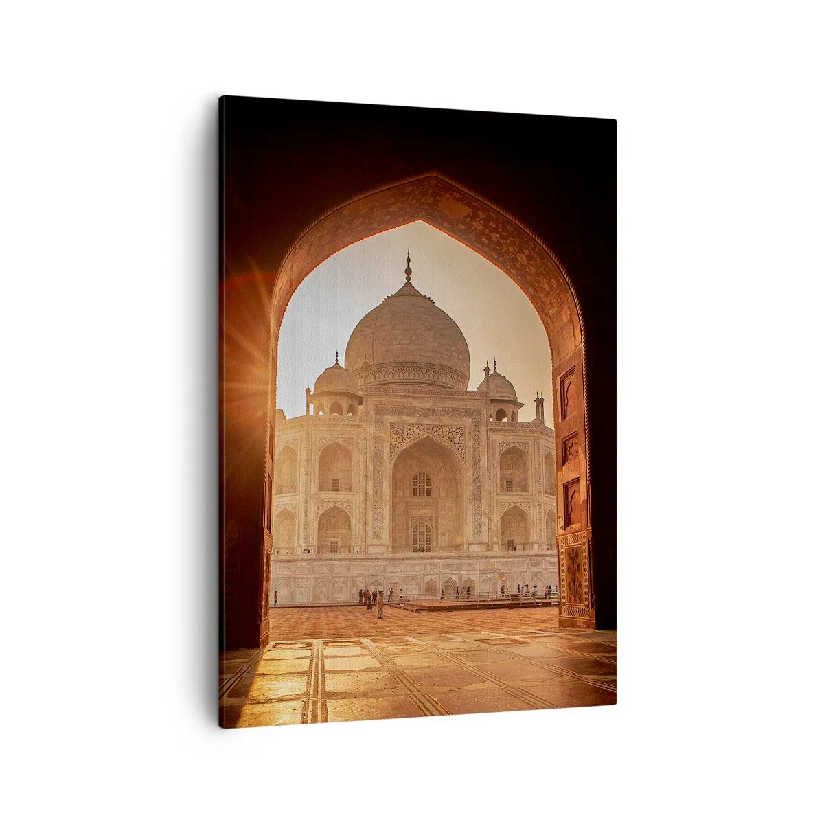 Bild auf Leinwand - Leinwandbild - Taj Mahal im Sonnenlicht vom Torbogen aus gesehen - 50x70cm - Denkmal der überirdischen Liebe - Moderne Wanddekoration für Wohnzimmer und Schlafzimmer ARTTOR
