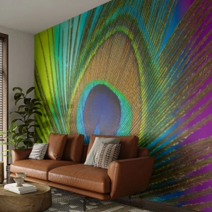 Fototapete Standard Eco - Bunte Pfauenfeder mit detailliertem Muster - 100x70cm - Auge in Auge - Moderne Wanddekoration für Wohnzimmer und Schlafzimmer ARTTOR