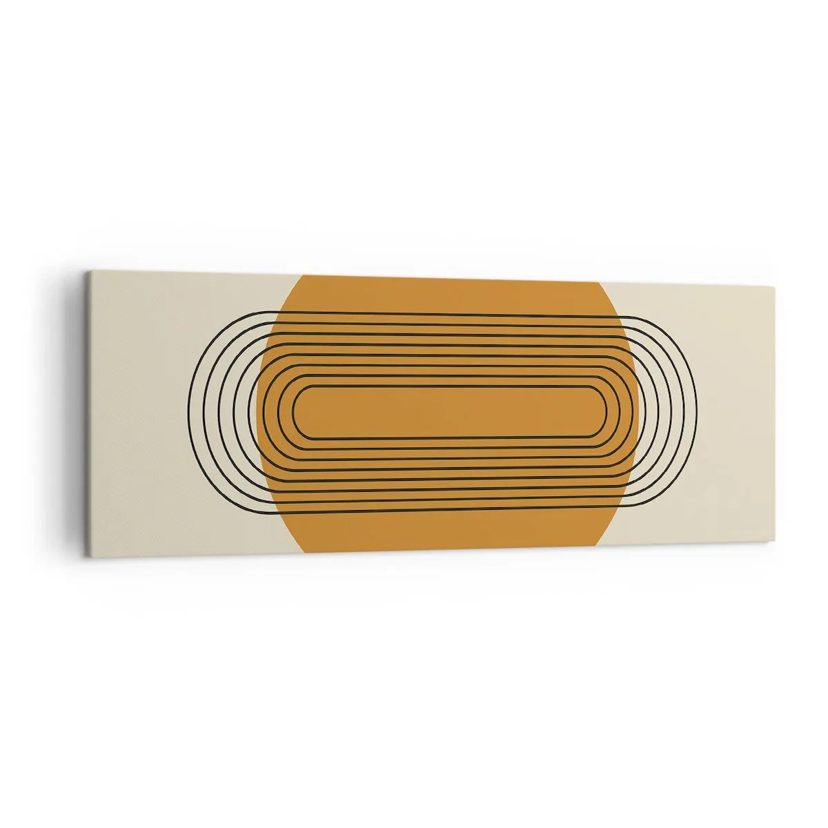 Bild auf Leinwand - Leinwandbild - Geometrisches Muster mit orangefarbenen Kreisen und Linien - 140x50cm - Perfekter Plan - Moderne Wanddekoration für Wohnzimmer und Schlafzimmer ARTTOR