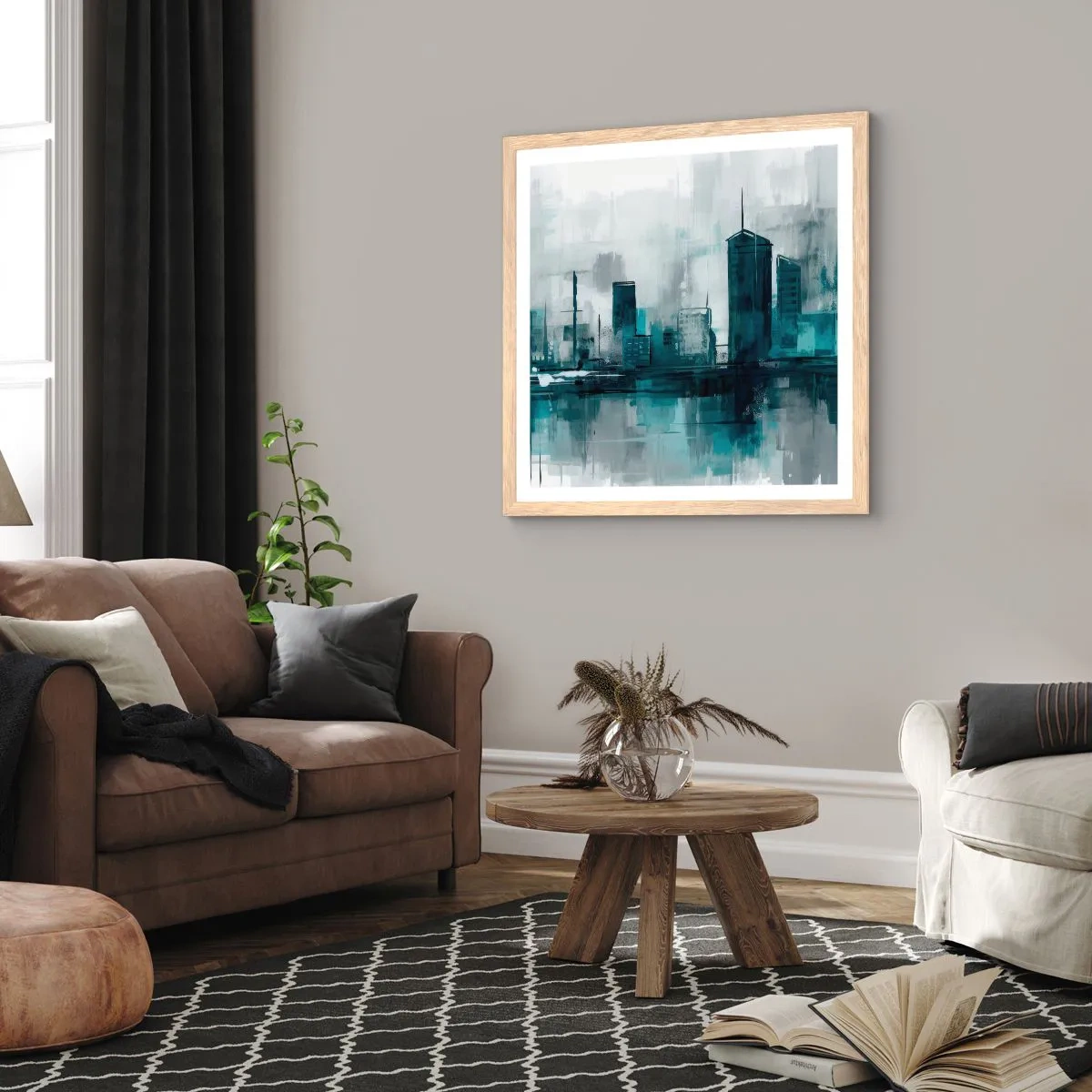 Poster in einem Rahmen aus heller Eiche - Eine Stadt in der Farbe des Regens - 60x60 cm