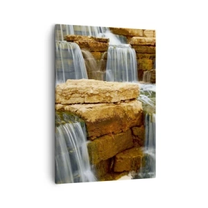 Bild auf Leinwand - Leinwandbild - Ein Wasserfall, der Steinstufen hinunterfließt - 50x70cm - Treppe zum Himmel - Moderne Wanddekoration für Wohnzimmer und Schlafzimmer ARTTOR