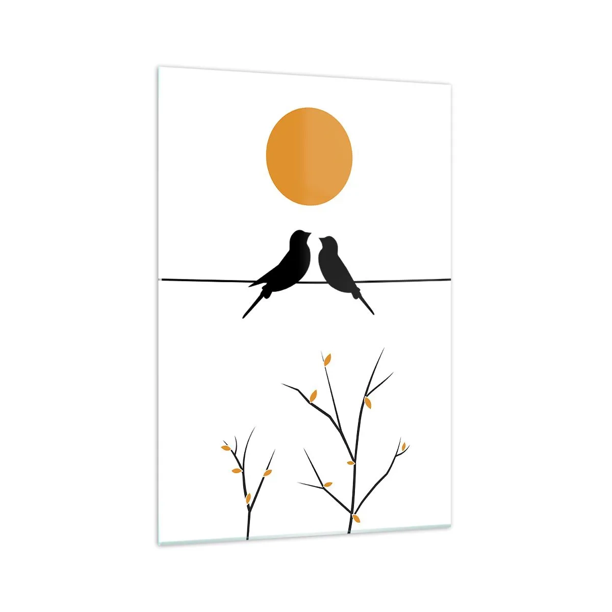 Glasbild - Bild auf glas - Vögel auf einer Linie mit einer gelben Sonne - 70x100cm - Abend der Nachtigallen - Moderne Wanddekoration für Wohnzimmer und Schlafzimmer ARTTOR