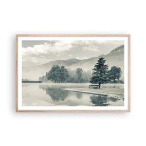 Poster in einem Rahmen aus heller Eiche - Der See schläft noch - 91x61 cm