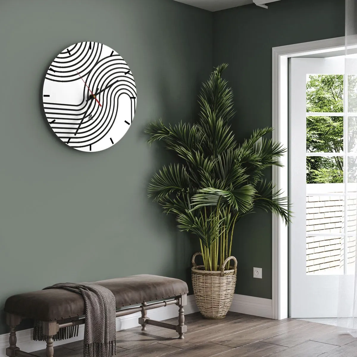 Wanduhr - Glasuhr - Schwarze Linien bilden ein komplexes Muster aus gekrümmten Gleisen - 30x30cm - An der Kurve - Moderne Wanddekoration für Wohnzimmer, Küche und Schlafzimmer ARTTOR