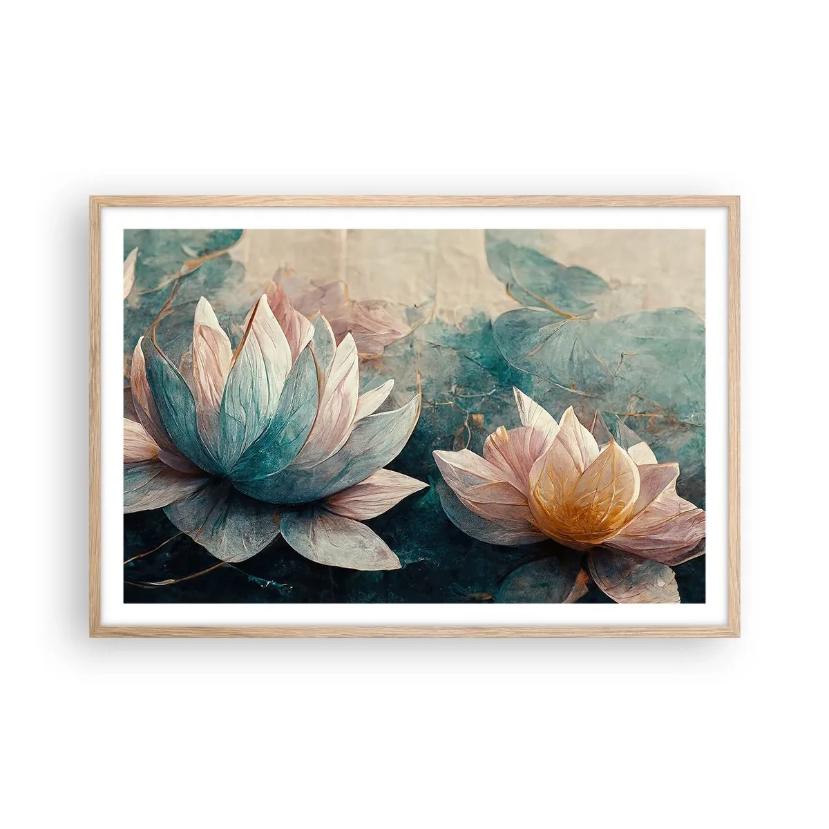 Poster in einem Rahmen aus heller Eiche - Seesterne - 91x61 cm