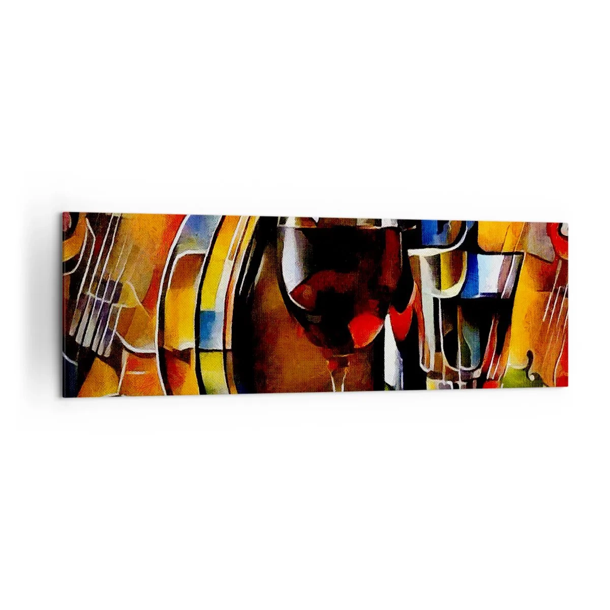Bild auf Leinwand - Leinwandbild - Abstraktes Stillleben mit Gläsern und Instrumenten - 160x50cm - Und die Welt nimmt Farben an - Moderne Wanddekoration für Wohnzimmer und Schlafzimmer ARTTOR