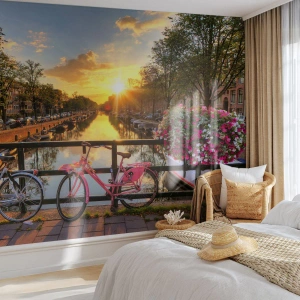 Fototapete Premium Canvas - Frühlingsmorgen in Amsterdam - Stadt, Amsterdam, Die Architektur - 500x350 cm