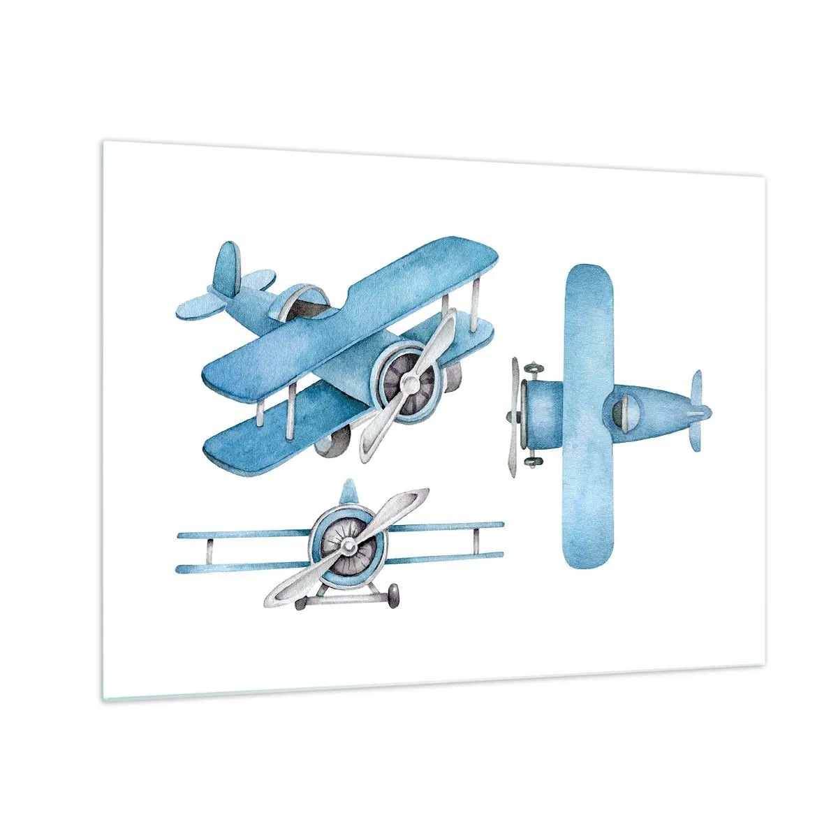 Glasbild - Bild auf glas - Blaue Retro-Flugzeuge auf weißem Hintergrund für Kinder - 70x50cm - Geboren um zu gewinnen - Moderne Wanddekoration für Wohnzimmer und Schlafzimmer ARTTOR