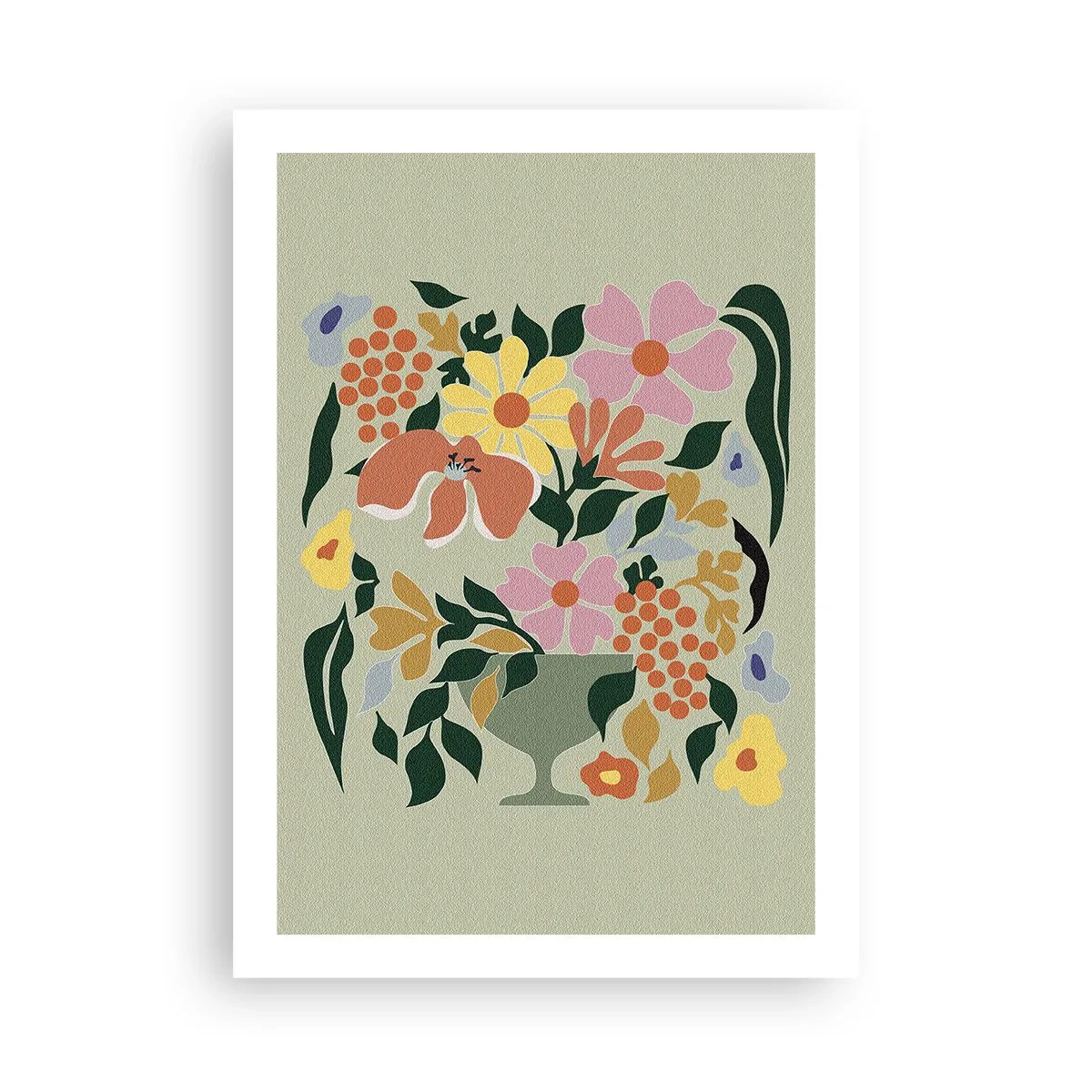 Poster - Ein buntes Blumenarrangement in einer dekorativen Vase auf grünem Hintergrund - 50x70cm - Strauß voller Leben - Moderne Wanddekoration für Wohnzimmer und Schlafzimmer ARTTOR