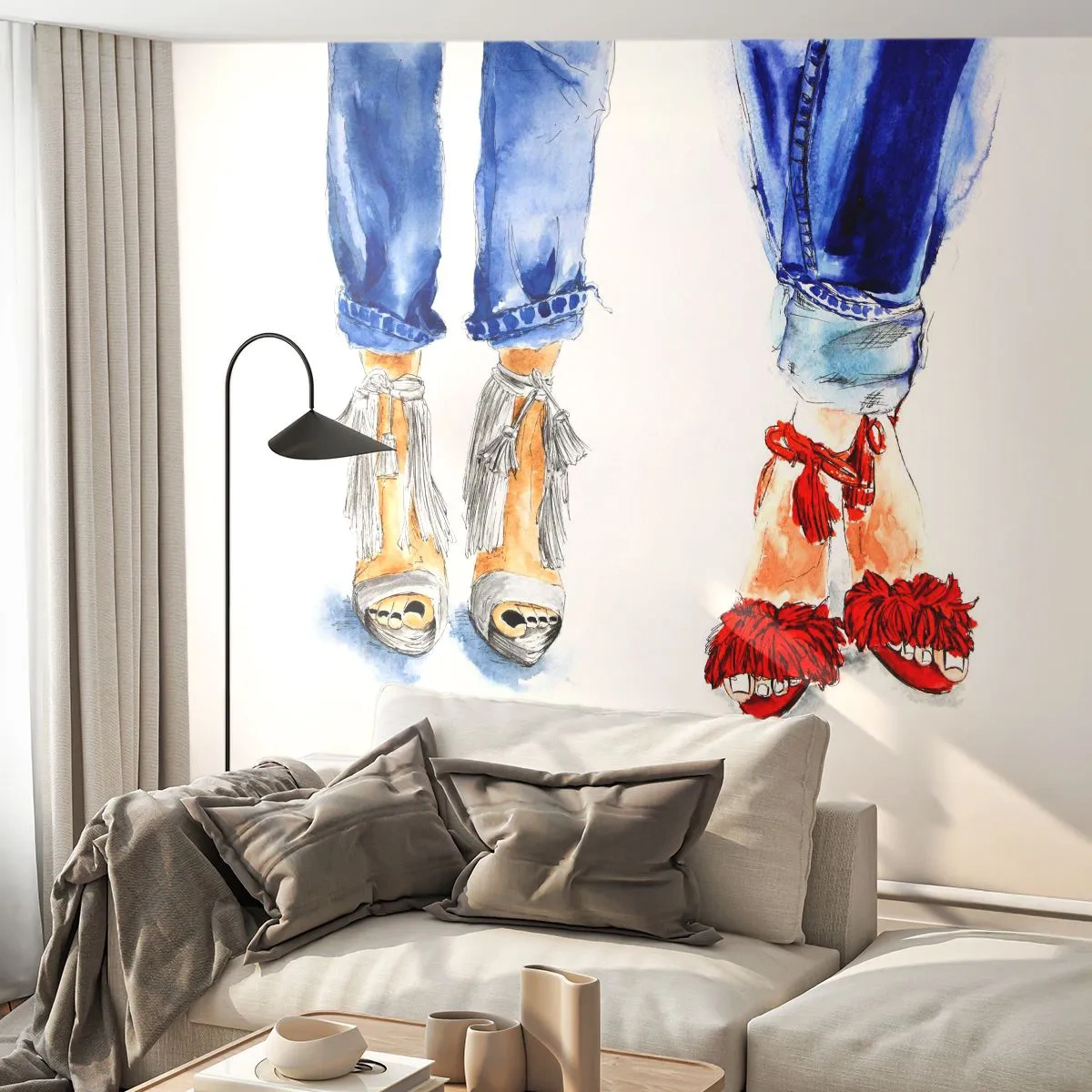 Selbstklebende Fototapete Deluxe Sticker - Vielleicht gehen wir spazieren? - Frau, Mode, Schuhwerk - 100x70 cm