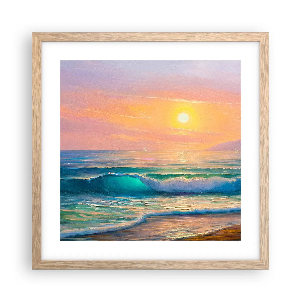 Poster in einem Rahmen aus heller Eiche - Ein türkisfarbenes Lied der Wellen - 40x40 cm