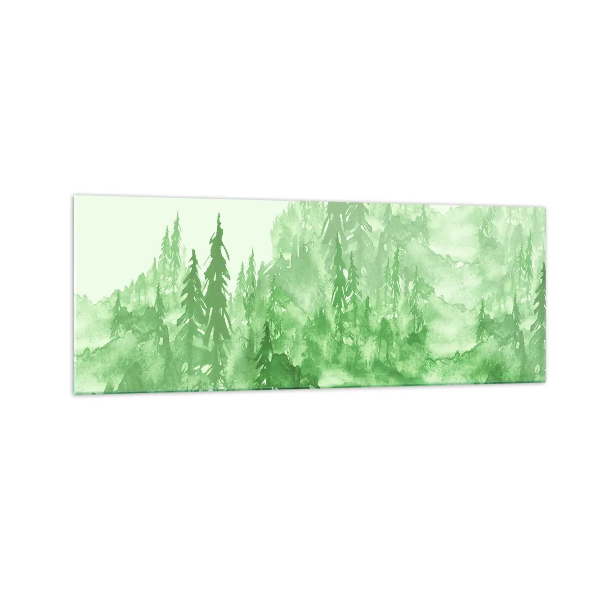Glasbild - Bild auf glas - Grüner Wald im Aquarellstil auf hellem Hintergrund - 140x50cm - Verschwommen mit grünem Nebel - Moderne Wanddekoration für Wohnzimmer und Schlafzimmer ARTTOR