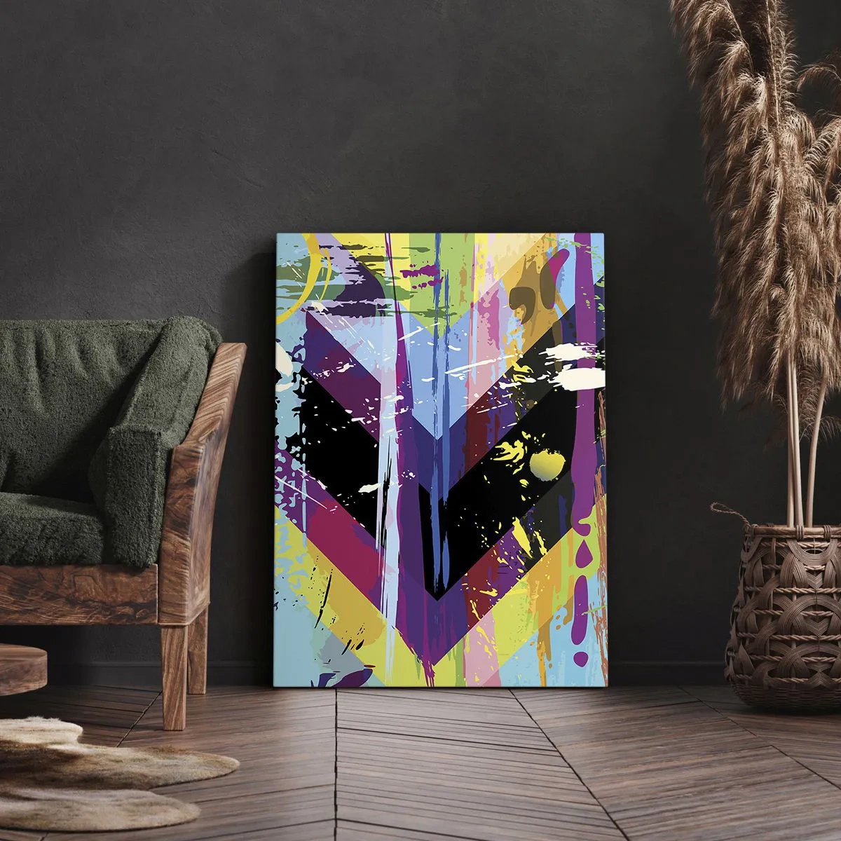 Bild auf Leinwand - Leinwandbild - Abstraktes Muster mit bunten geometrischen Formen - 50x70cm - Von oben nach unten - Moderne Wanddekoration für Wohnzimmer und Schlafzimmer ARTTOR