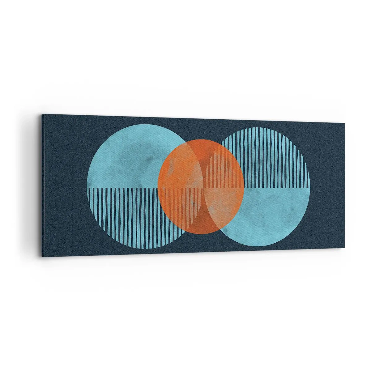 Bild auf Leinwand - Leinwandbild - Geometrische Kreise in Blau- und Orangetönen - 120x50cm - Symmetrische Komposition - Moderne Wanddekoration für Wohnzimmer und Schlafzimmer ARTTOR