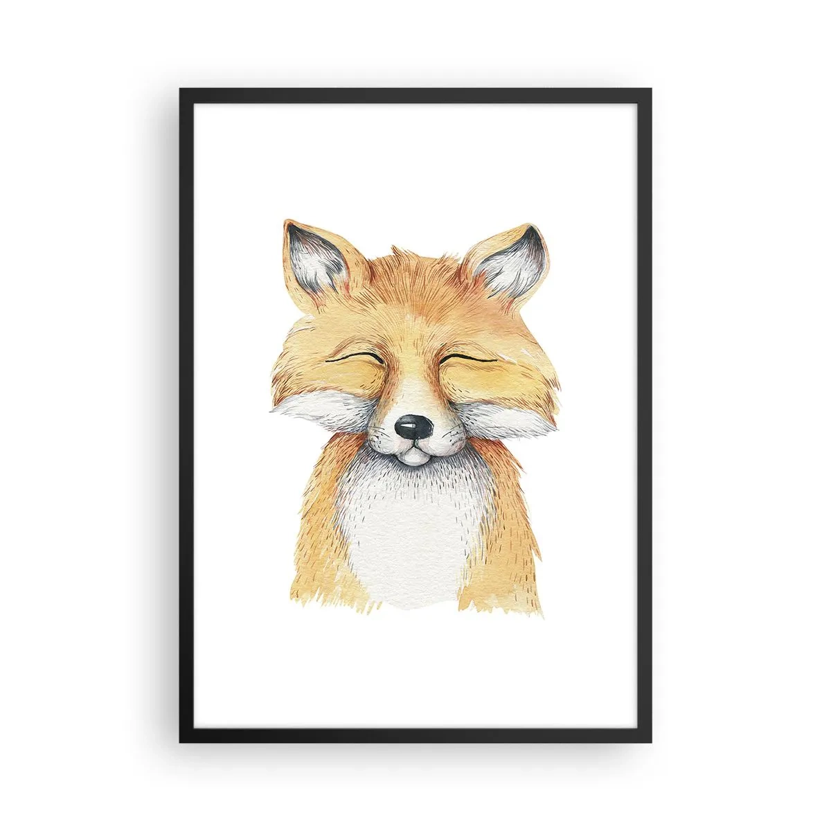 Poster in einem schwarzem Rahmen - Eine bezaubernde Zeichnung eines lächelnden Fuchses in sanften Farben - 50x70cm - Fuchsstimmungen - Moderne Wanddekoration für Wohnzimmer und Schlafzimmer ARTTOR