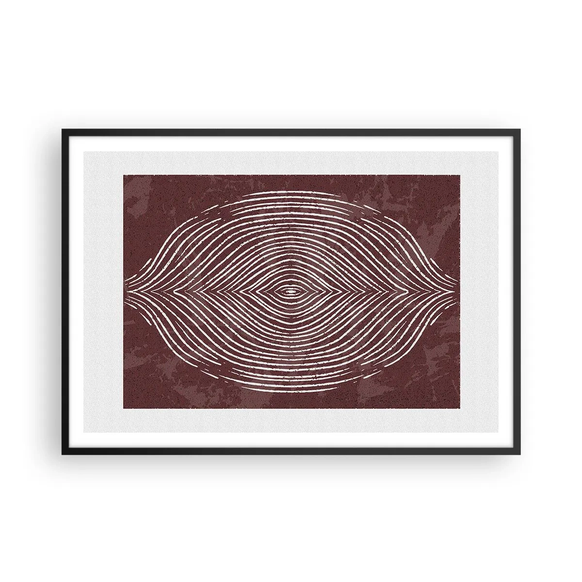 Poster in einem schwarzem Rahmen - Symmetrische Wellen in weißen Linien auf braunem Hintergrund - 100x70cm - Der Raum spricht - Moderne Wanddekoration für Wohnzimmer und Schlafzimmer ARTTOR