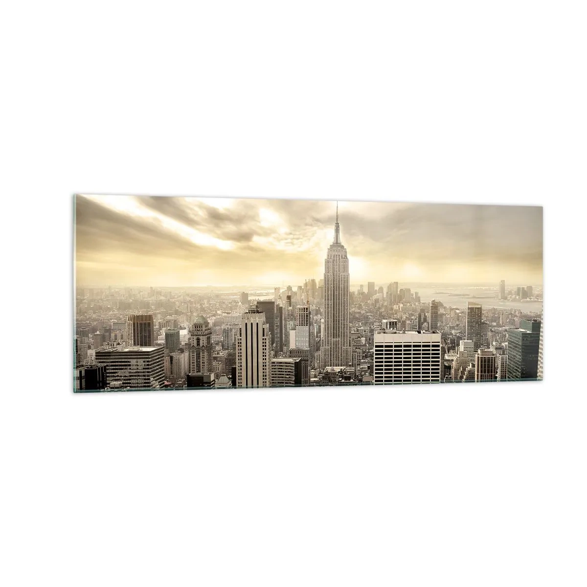 Glasbild - Bild auf glas - Panorama der Stadt mit Blick auf das Empire State Building - 140x50cm - New York aus Grau - Moderne Wanddekoration für Wohnzimmer und Schlafzimmer ARTTOR