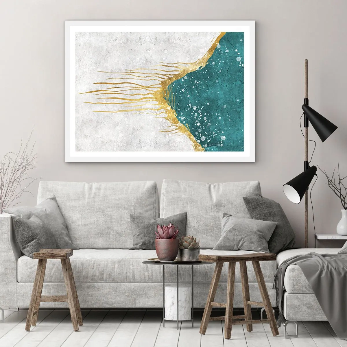 Poster in einem weißen Rahmen - Goldene Flut - 70x50 cm