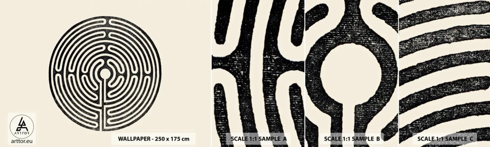 Fototapeten Muster Selbstklebend Deluxe Sticker - Geheimnisvolle Ordnung - Labyrinth, Minimalismus, Schwarz und weiß - 100x30 cm