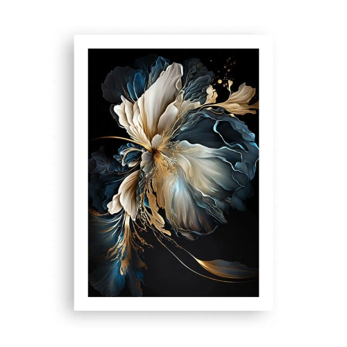 Poster - Ein elegantes abstraktes Blumenarrangement in Gold und Marineblau. - 50x70cm - Märchenhafte Farnblume - Moderne Wanddekoration für Wohnzimmer und Schlafzimmer ARTTOR