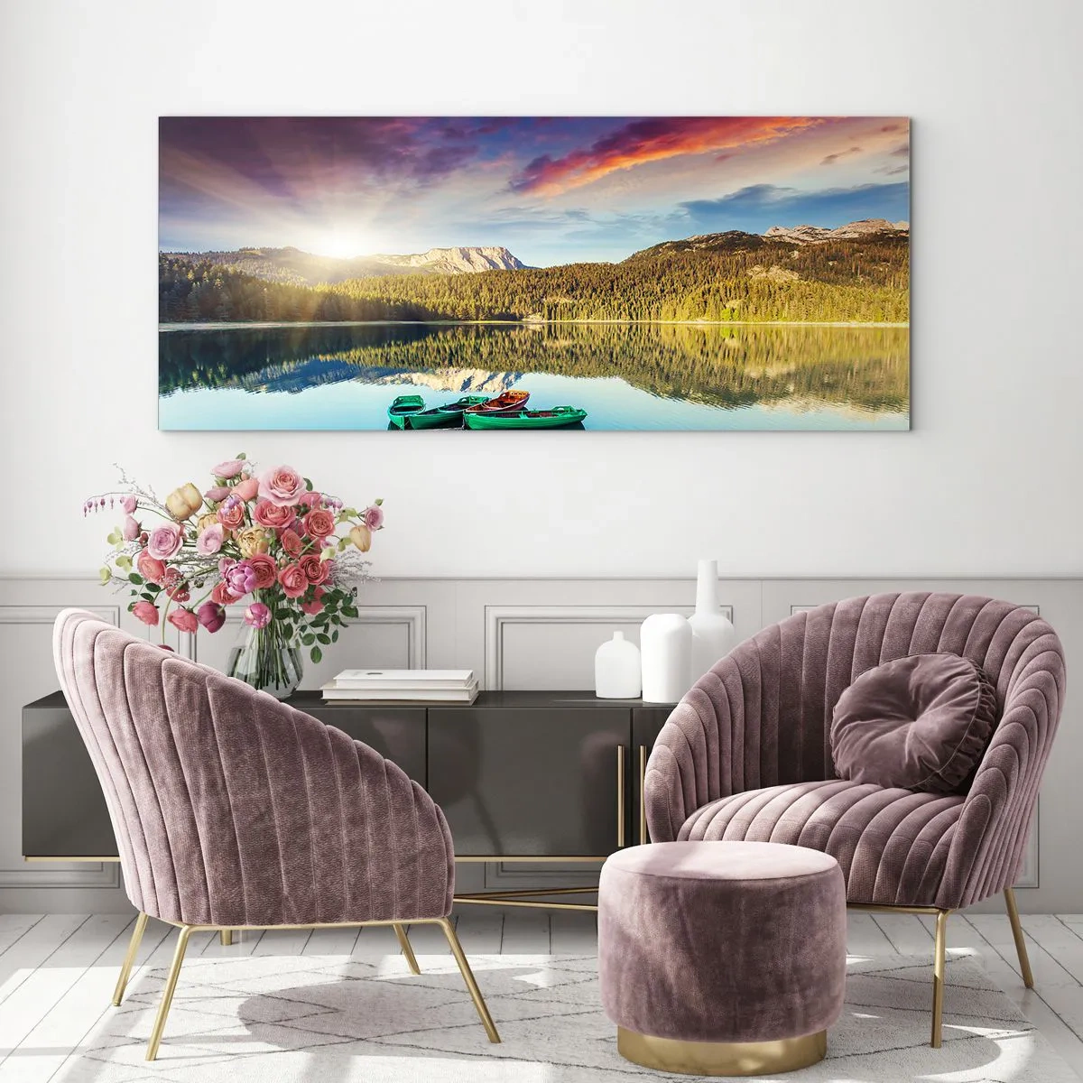 Glasbild - Bild auf glas - Glatt wie ein Spiegel über dem Wasser - 100x40 cm