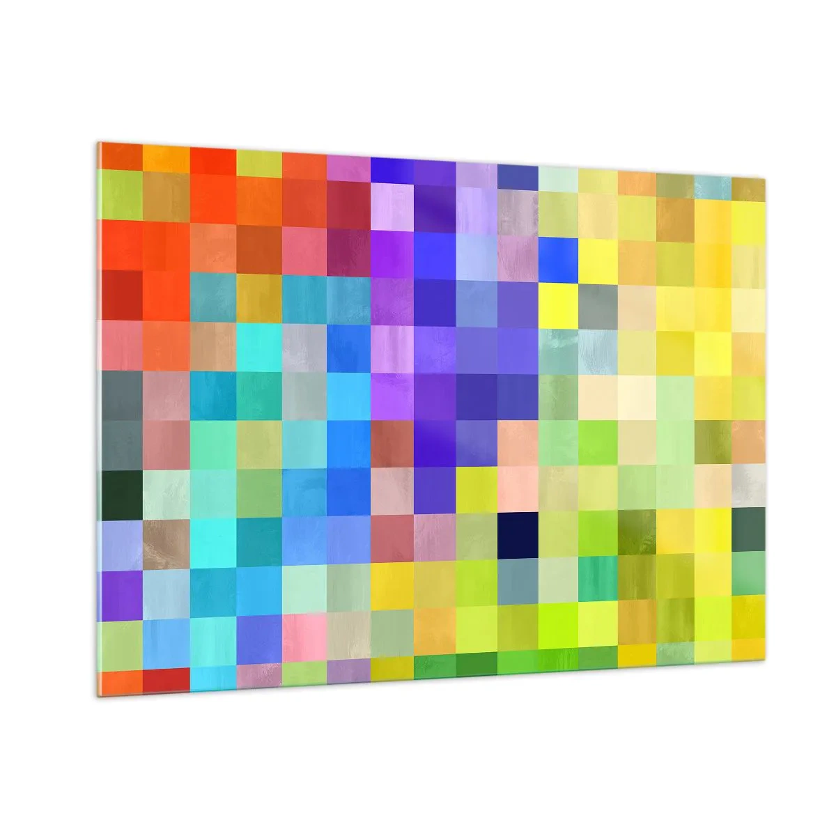 Glasbild - Bild auf glas - Bunte geometrische Blöcke in hellen und lebendigen Farbtönen - 100x70cm - Alle anderen, alle gleich - Moderne Wanddekoration für Wohnzimmer und Schlafzimmer ARTTOR