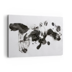 Bild auf Leinwand - Leinwandbild - Abstrakte Komposition aus schwarzen Flecken auf weißem Hintergrund - 100x70cm - Obwohl das Wahnsinn ist, steckt darin eine Methode? - Moderne Wanddekoration für Wohnzimmer und Schlafzimmer ARTTOR