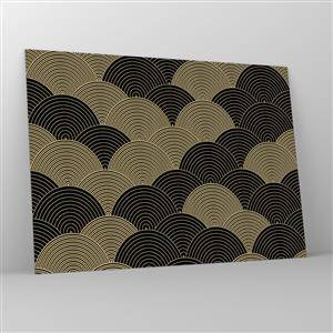 Glasbild - Bild auf glas - Goldene Halbkreise in einem regelmäßigen japanischen Muster - 70x50cm - Einheit in der Vielfalt - Moderne Wanddekoration für Wohnzimmer und Schlafzimmer ARTTOR