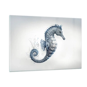 Glasbild - Bild auf glas - Blaues Seepferdchen auf hellem Hintergrund im Zeichenstil - 120x80cm - Subtiler Witz der Natur - Moderne Wanddekoration für Wohnzimmer und Schlafzimmer ARTTOR